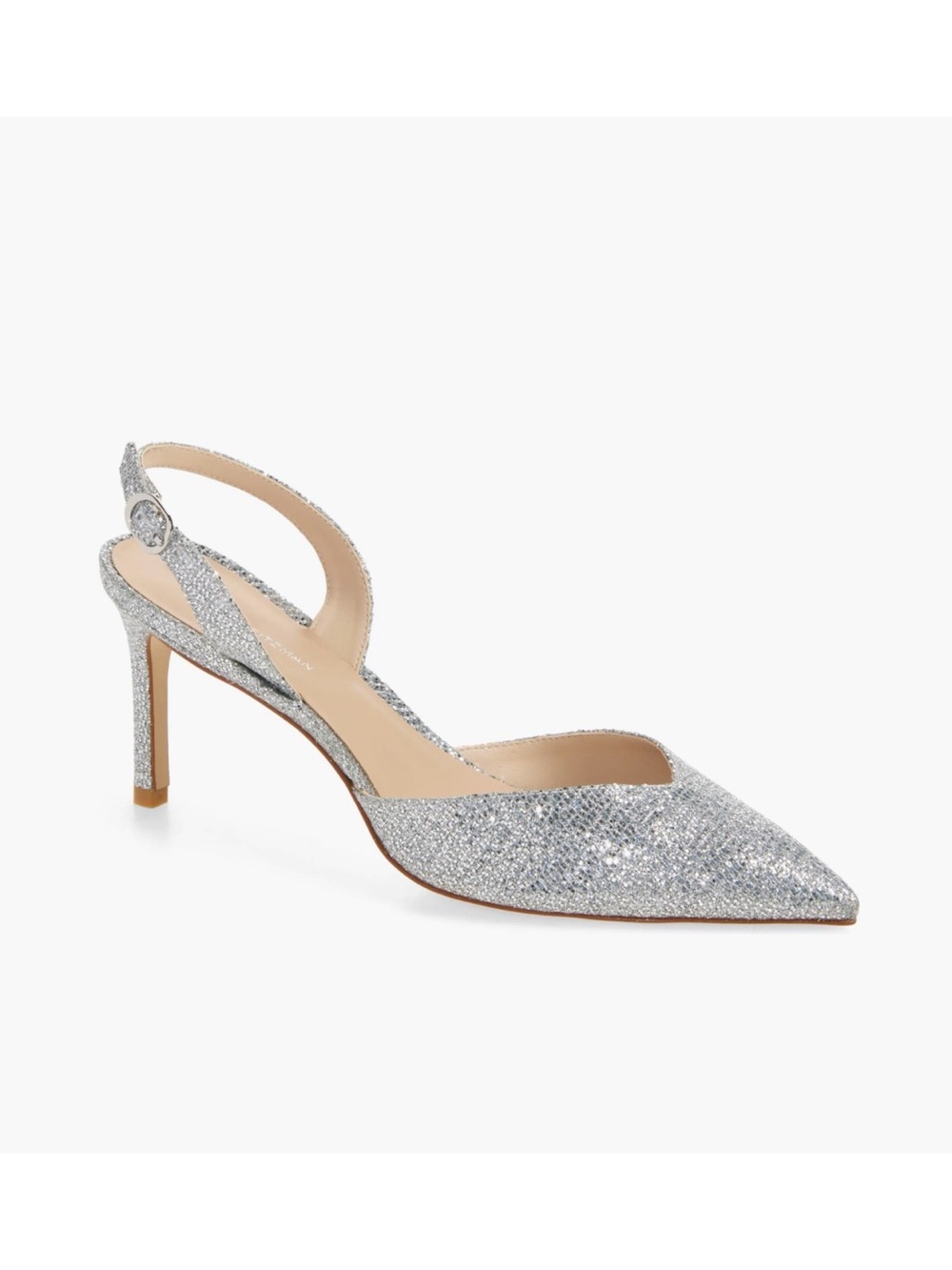 New Stuart Weitzman Julia 75 Slingback Pump Silver Sz 8
